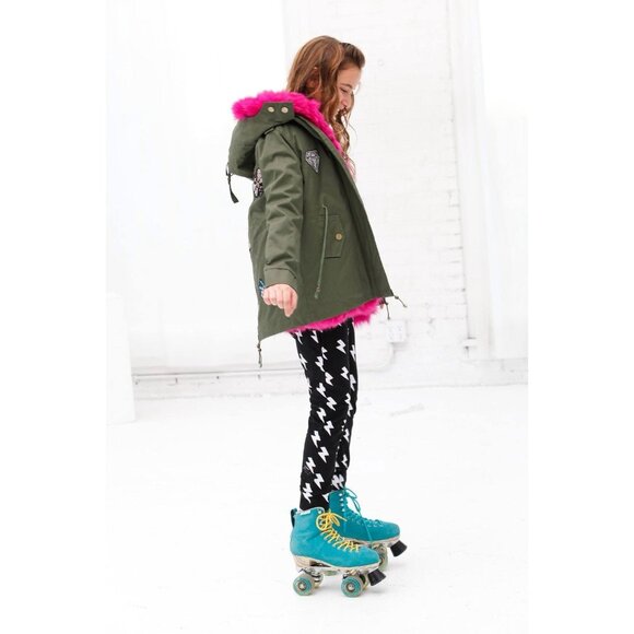 NWOT $600 PARKA PATCHED‎ HOODED Real Fur Removable Lining KHAKI COAT Sz Kid 12 - Picture 16 of 16